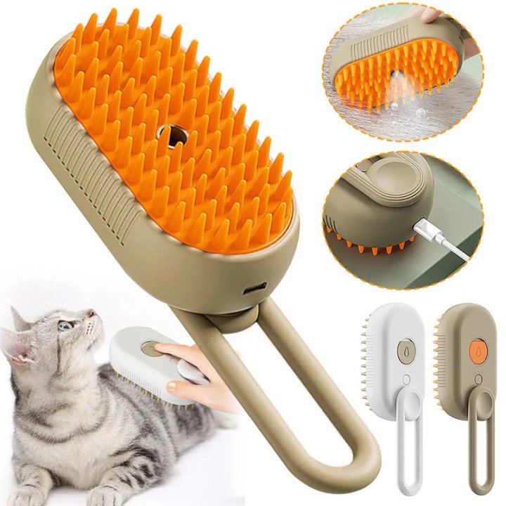 3-in-1 Steam Brush for Pets | Electric Comb with Spray