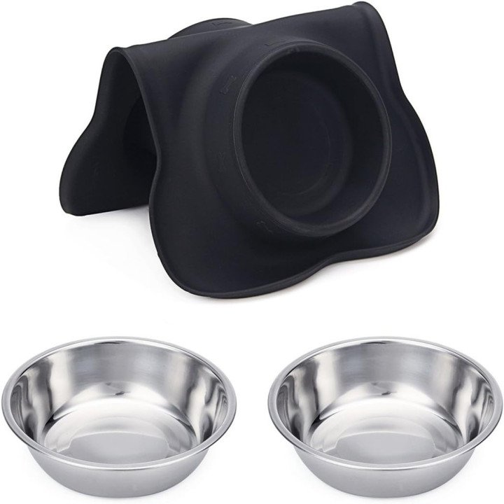 Gamelles Hubulk Double Inox avec Tapis Silicone | Antidérapant Chien & Chat