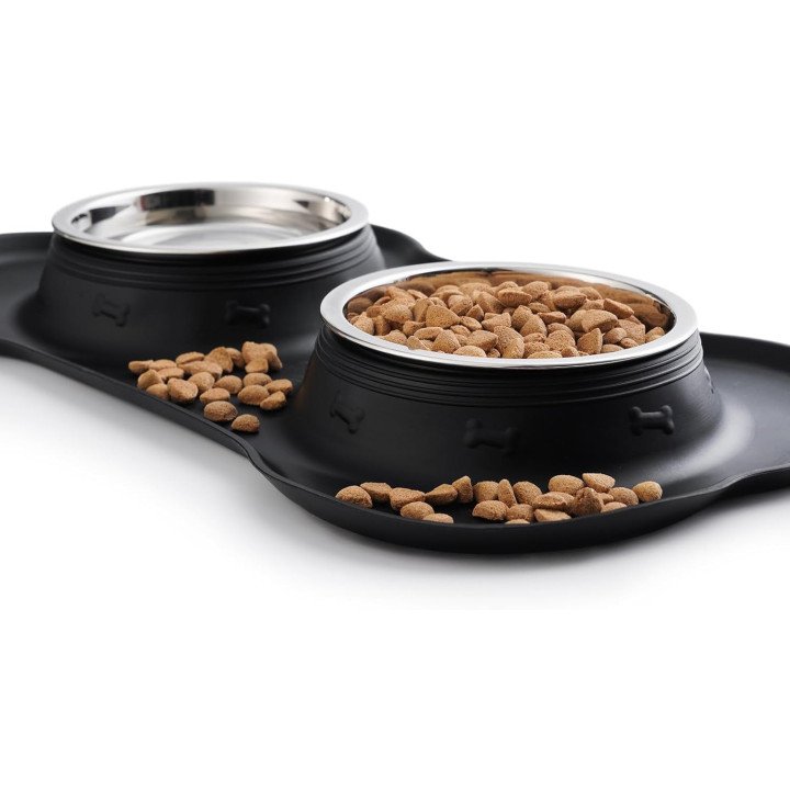 Gamelles Hubulk Double Inox avec Tapis Silicone | Antidérapant Chien & Chat