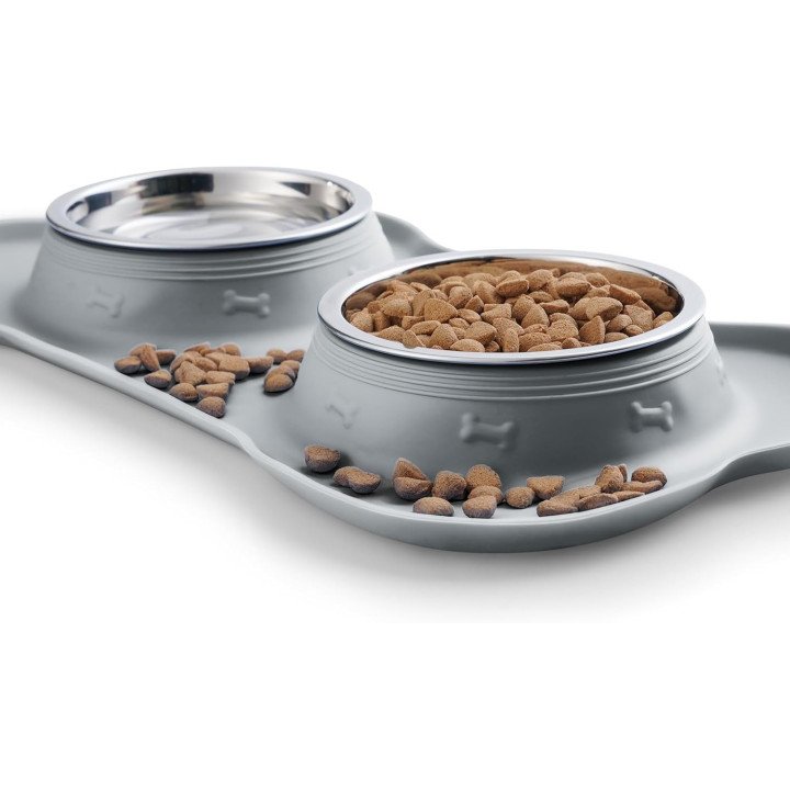 Gamelles Hubulk Double Inox avec Tapis Silicone | Antidérapant Chien & Chat