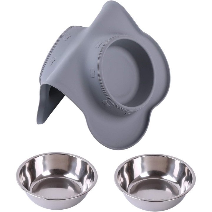 Gamelles Hubulk Double Inox avec Tapis Silicone | Antidérapant Chien & Chat