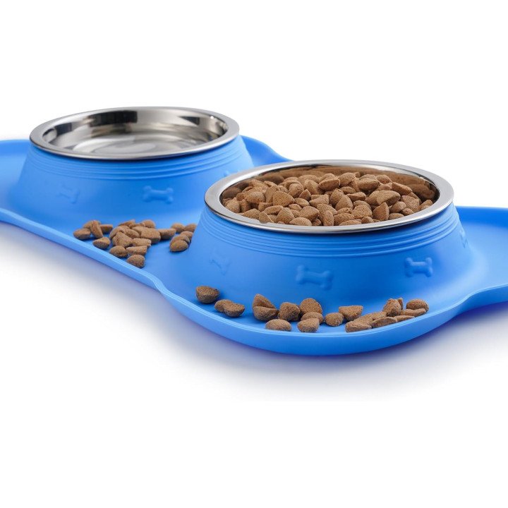 Gamelles Hubulk Double Inox avec Tapis Silicone | Antidérapant Chien & Chat