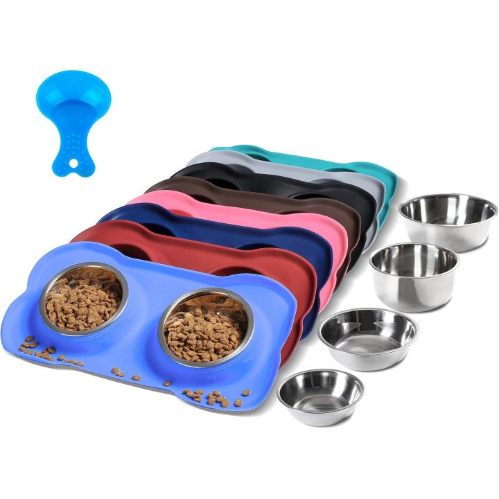 Gamelles Hubulk Double Inox avec Tapis Silicone | Antidérapant Chien & Chat