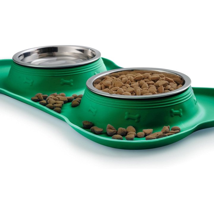 Gamelles Hubulk Double Inox avec Tapis Silicone | Antidérapant Chien & Chat
