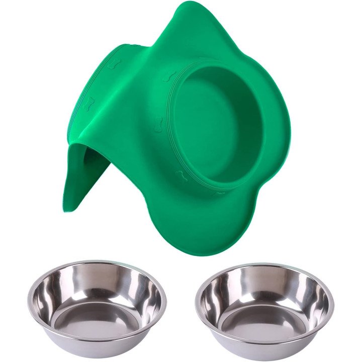 Gamelles Hubulk Double Inox avec Tapis Silicone | Antidérapant Chien & Chat