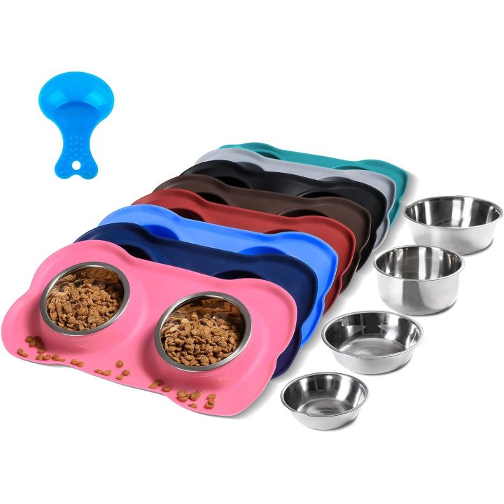 Gamelles Hubulk Double Inox avec Tapis Silicone | Antidérapant Chien & Chat