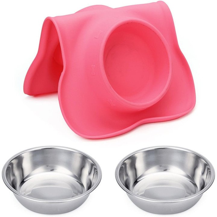 Gamelles Hubulk Double Inox avec Tapis Silicone | Antidérapant Chien & Chat