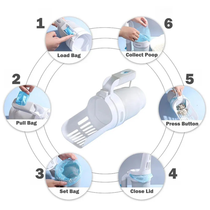 Pelle Tampon Litière Chat 2-en-1 | Nettoyeur Auto-Nettoyant avec Sacs