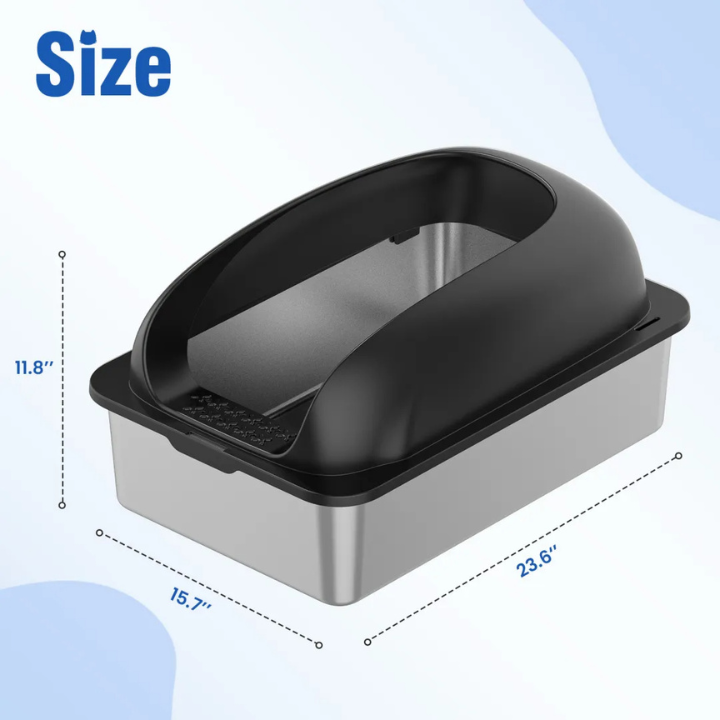 Boîte à Litière Acier Inoxydable pour Chats – Couvercle, Pelle et Tapis